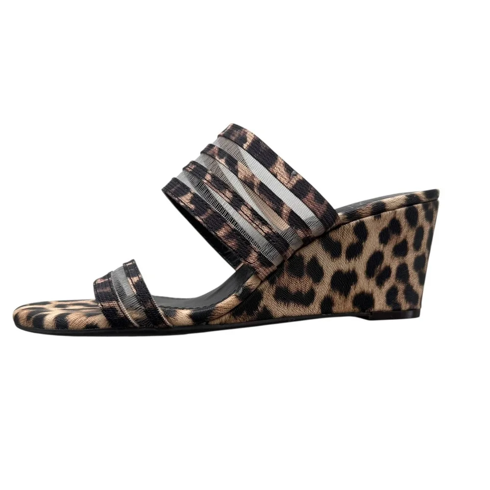 Impo 7.5 M Brown Leopard Print Stretch Memory Foam Noreen Wedge Sandals Boho Y2K